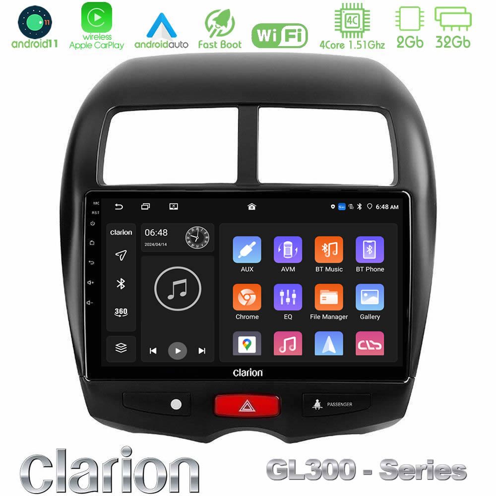 Clarion GL300 Series 4Core Android11 2+32GB Mitsubishi ASX Navigation Multimedia Tablet 10" Με Carplay & Android Auto