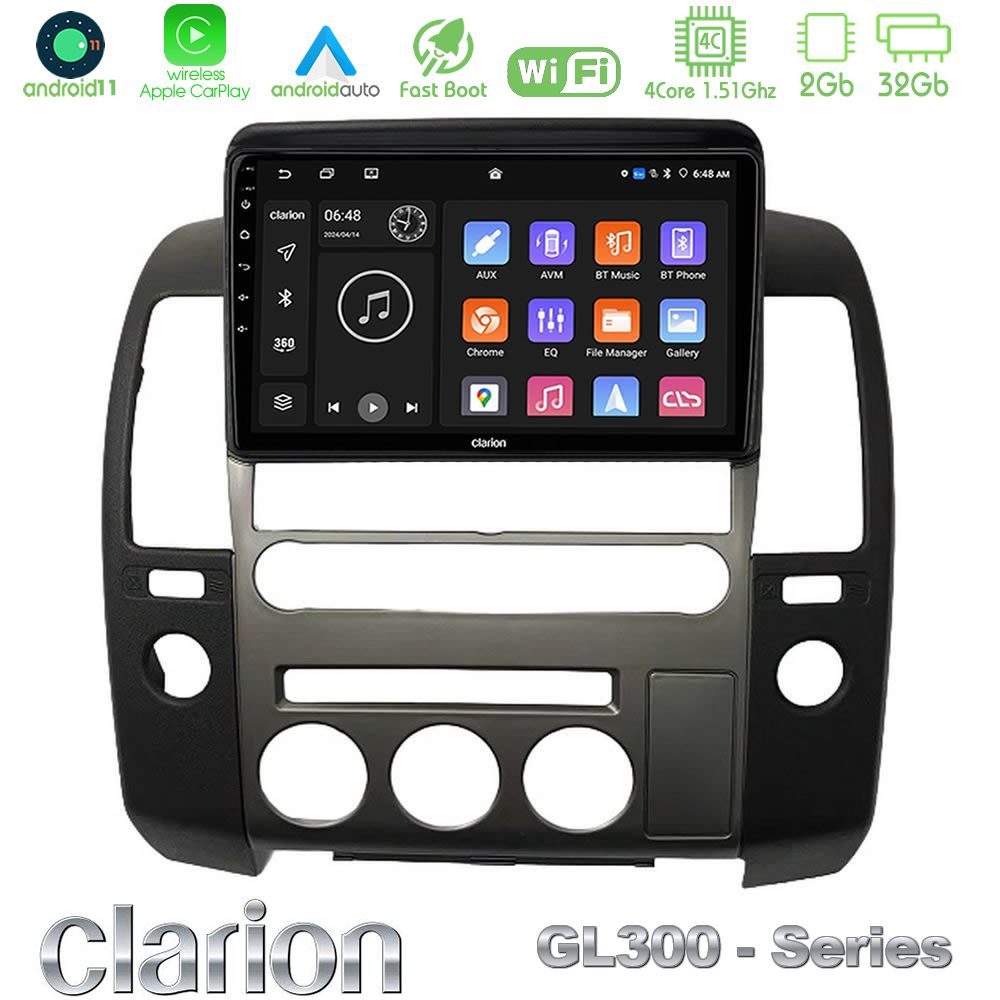 Clarion GL300 Series 4Core Android11 2+32GB  Nissan Navara D40 2006-2012 (με εργ.οθόνη) Navigation Multimedia Tablet 9" Με Carplay & Android Auto
