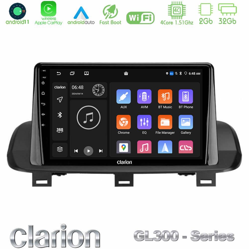Clarion GL300 Series 4Core Android11 2+32GB Nissan Qashqai J12 & X-Trail T33 Navigation Multimedia Tablet 10" Με Carplay & Android Auto