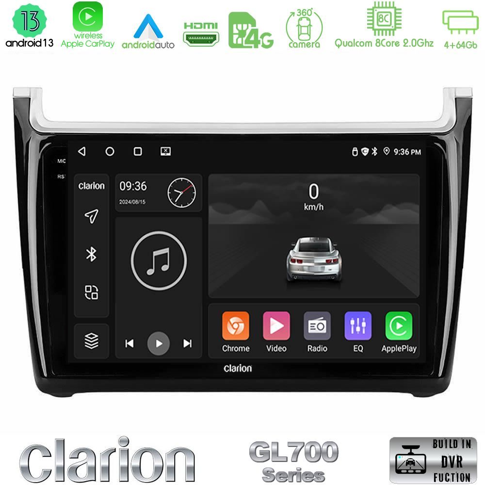 Clarion GL700 Series 8Core Android13 4+64GB Vw Polo Navigation Multimedia Tablet 9" Με Carplay & Android Auto