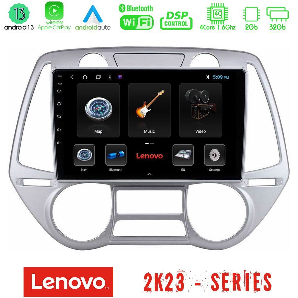 Lenovo Car Pad Hyundai i20 2009-2012 Auto A/C 4Core Android 13 2+32GB Navigation Multimedia Tablet 9"