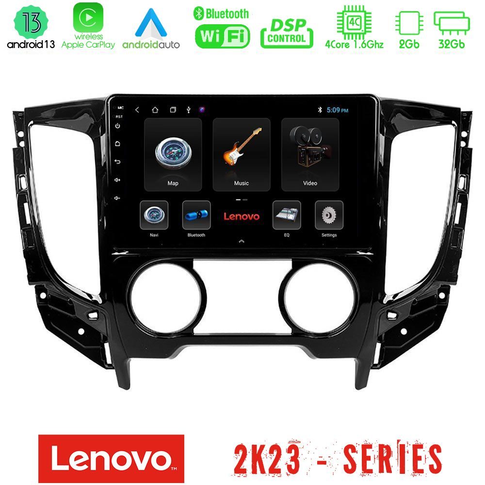 Lenovo Car Pad Mitsubishi L200 2016-> & Fiat Fullback (Manual A/C) 4Core Android 13 2+32GB Navigation Multimedia Tablet 9"
