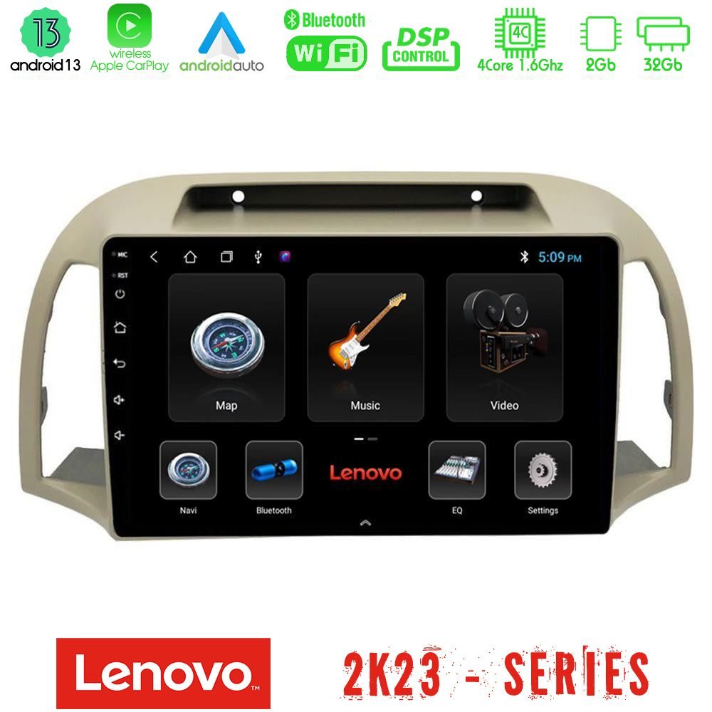 Lenovo Car Pad Nissan Micra K12 2002-2010 4Core Android 13 2+32GB Navigation Multimedia Tablet 9"