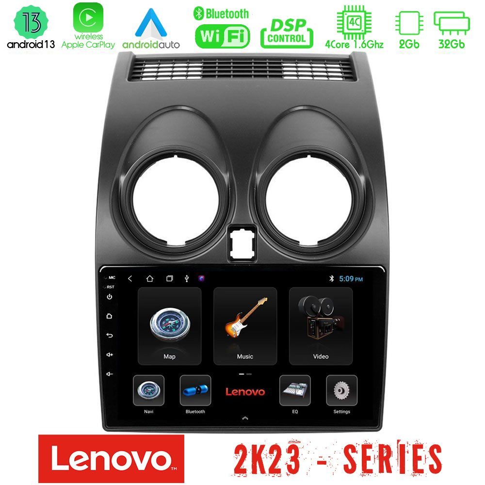 Lenovo Car Pad Nissan Qashqai J10 4Core Android 13 2+32GB Navigation Multimedia Tablet 9"
