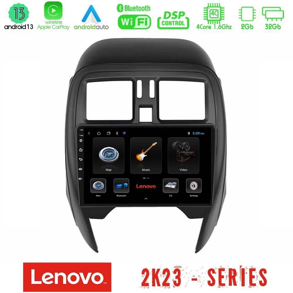 Lenovo Car Pad Nissan Micra 2013-2016 4Core Android 13 2+32GB Navigation Multimedia Tablet 9"