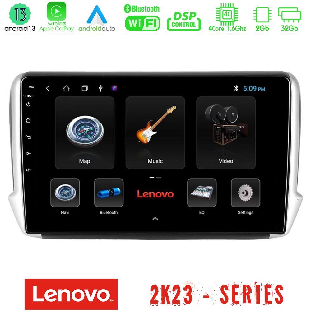 Lenovo Car Pad Peugeot 208/2008 4Core Android 13 2+32GB Navigation Multimedia Tablet 10"