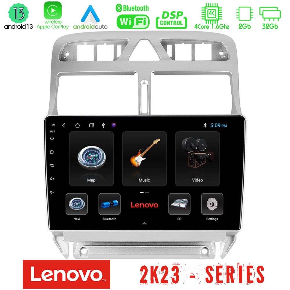 Lenovo Car Pad Peugeot 307 2002-2008 4Core Android 13 2+32GB Navigation Multimedia Tablet 9"