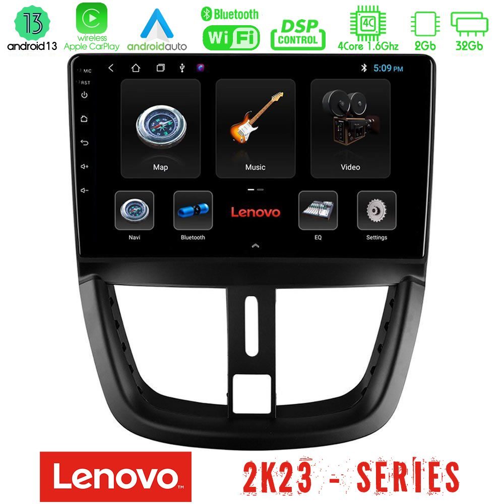 Lenovo Car Pad Peugeot 207 4Core Android 13 2+32GB Navigation Multimedia Tablet 9"