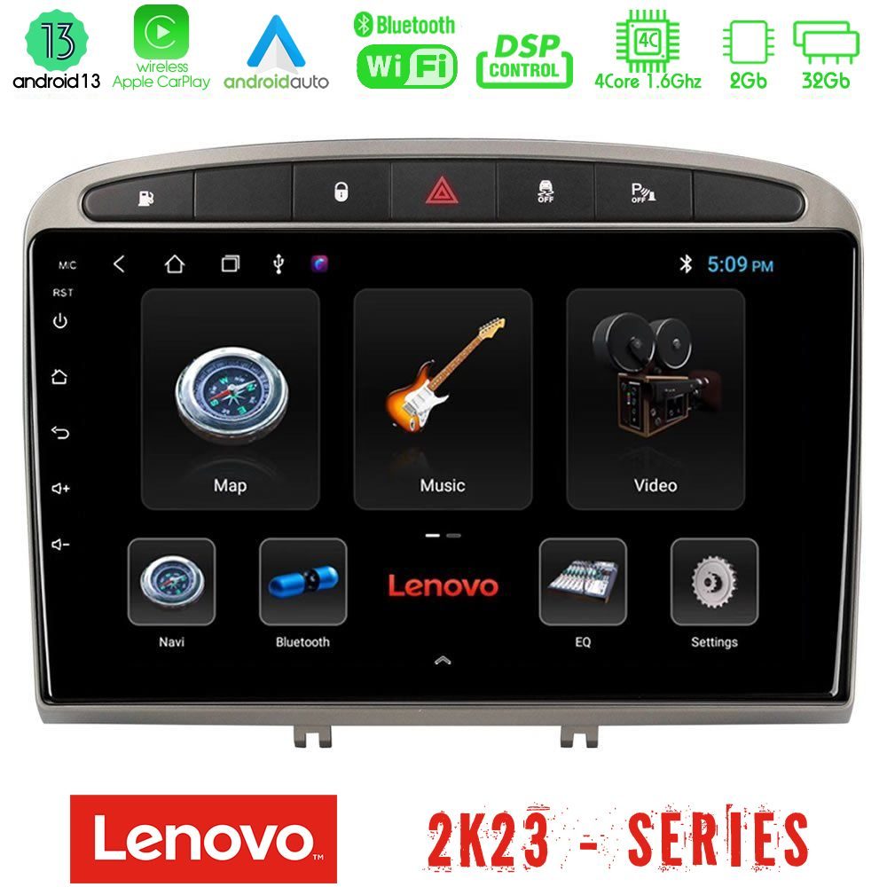 Lenovo Car Pad Peugeot 308/RCZ 4Core Android 13 2+32GB Navigation Multimedia Tablet 9" (Ασημί Χρώμα)