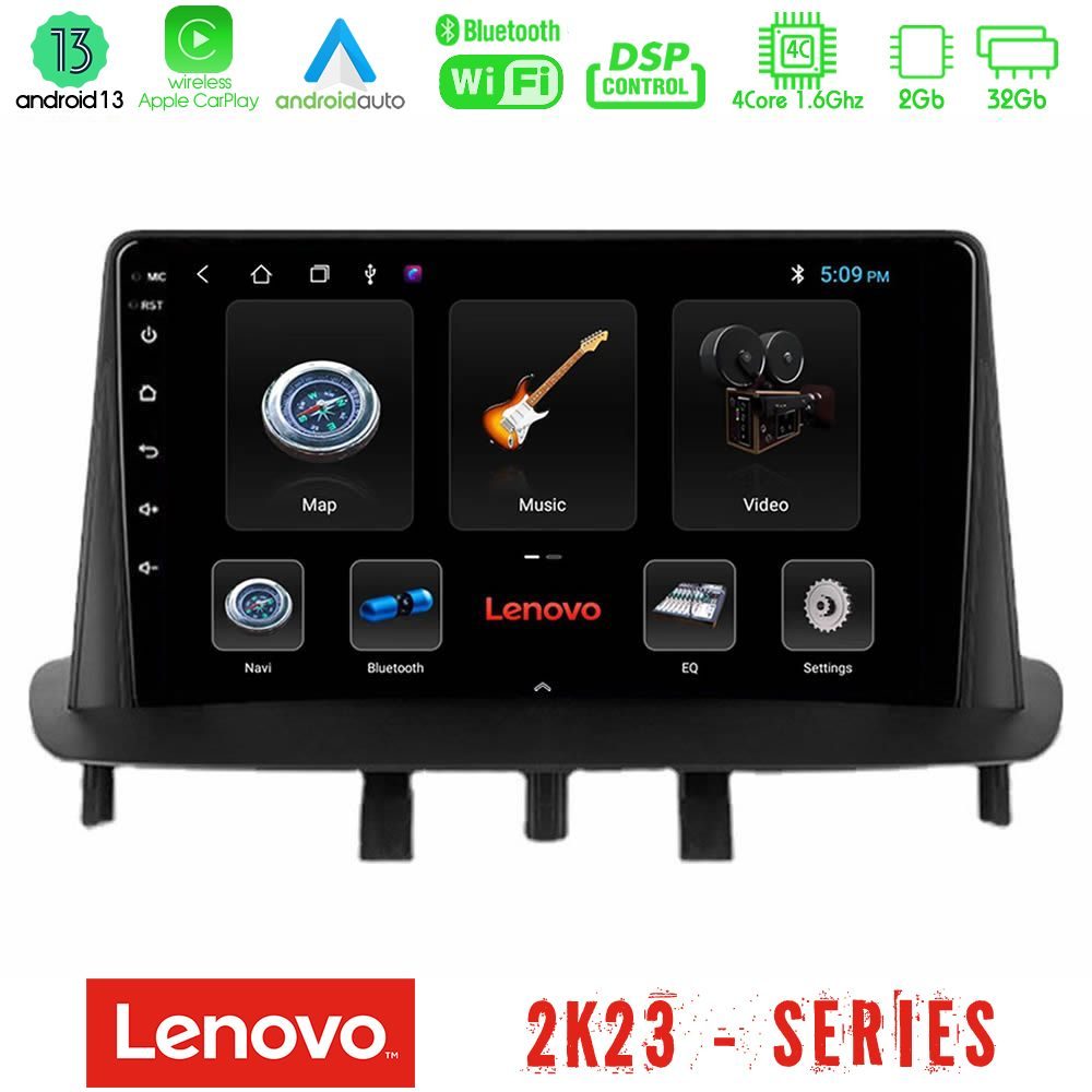 Lenovo Car Pad Renault Megane 3 2009-2015 4Core Android 13 2+32GB Navigation Multimedia Tablet 9"
