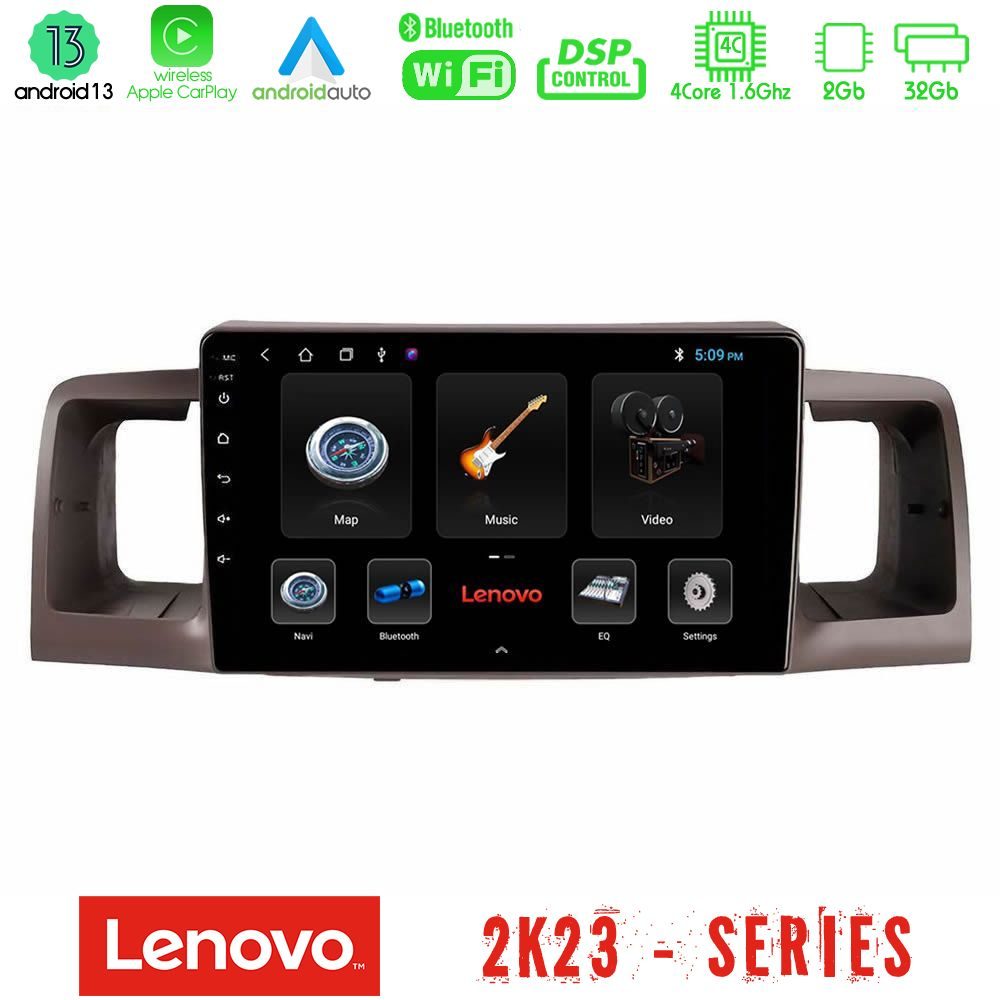 Lenovo Car Pad Toyota Corolla 2002-2006 4Core Android 13 2+32GB Navigation Multimedia Tablet 9"
