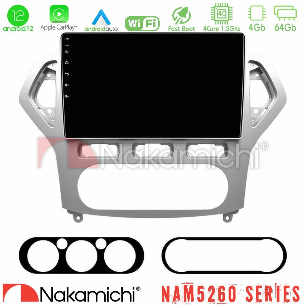 Nakamichi NAM5260 Series 4Core Android12 4+64GB Ford Mondeo 2007-2010 AUTO A/C Navigation Multimedia Tablet 10" Με Carplay & Android Auto