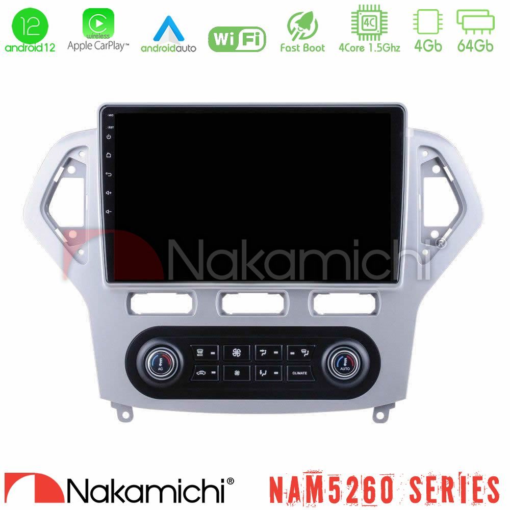 Nakamichi NAM5260 Series 4Core Android12 4+64GB Ford Mondeo 2007-2011 (Auto A/C) Navigation Multimedia Tablet 10" Με Carplay & Android Auto