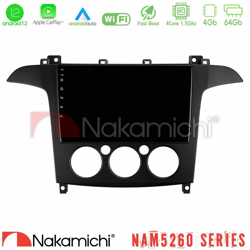 Nakamichi NAM5260 Series 4Core Android12 4+64GB Ford S-Max 2006-2008 (manual A/C) Navigation Multimedia Tablet 9" Με Carplay & Android Auto