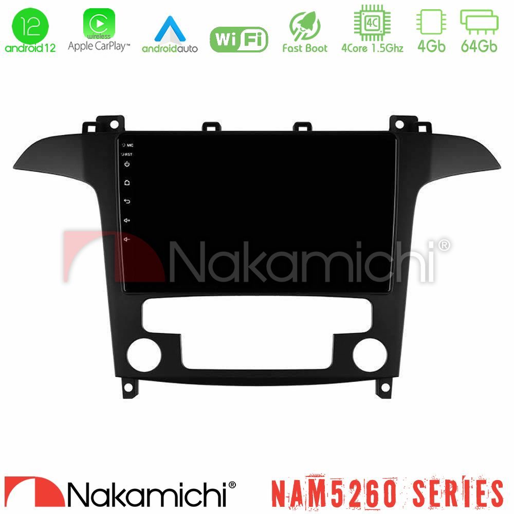 Nakamichi NAM5260 Series 4Core Android12 4+64GB Ford S-Max 2006-2012 Navigation Multimedia Tablet 9" Με Carplay & Android Auto