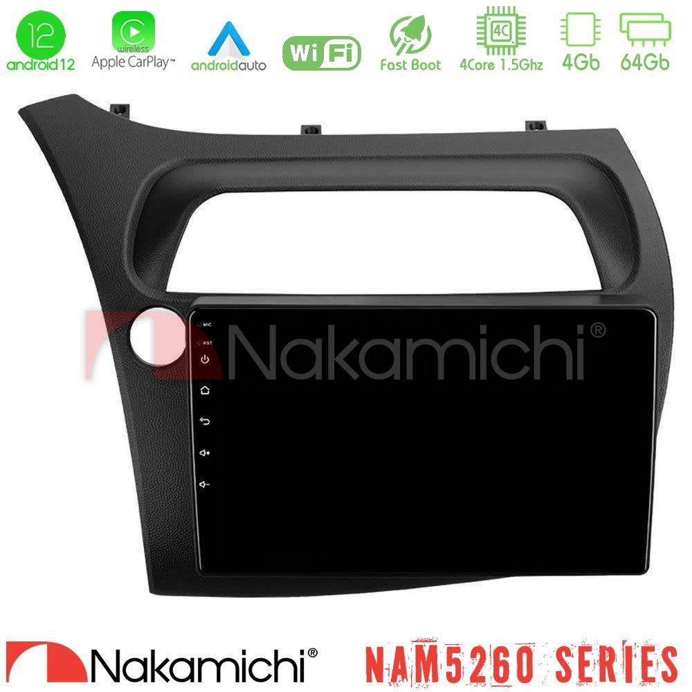 Nakamichi NAM5260 Series 4Core Android12 4+64GB Honda CiviC Hatchback 2006-2011 Navigation Multimedia Tablet 9" Με Carplay & Android Auto