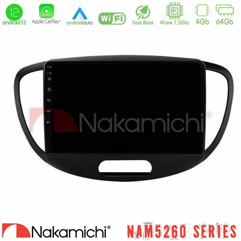 Nakamichi NAM5260 Series 4Core Android12 4+64GB Hyundai i10 2008-2014 Navigation Multimedia Tablet 9" Με Carplay & Android Auto