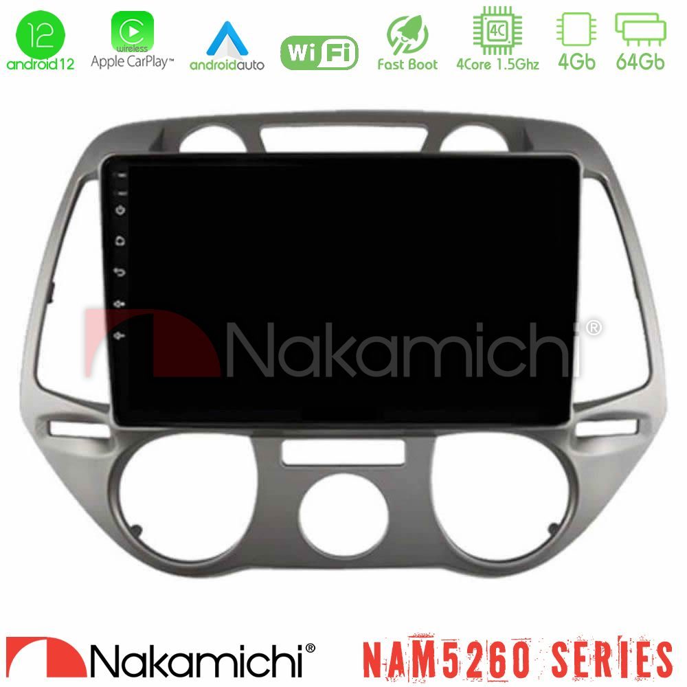 Nakamichi NAM5260 Series 4Core Android12 4+64GB Hyundai i20 2009-2012 Manual A/C Navigation Multimedia Tablet 9" Με Carplay & Android Auto