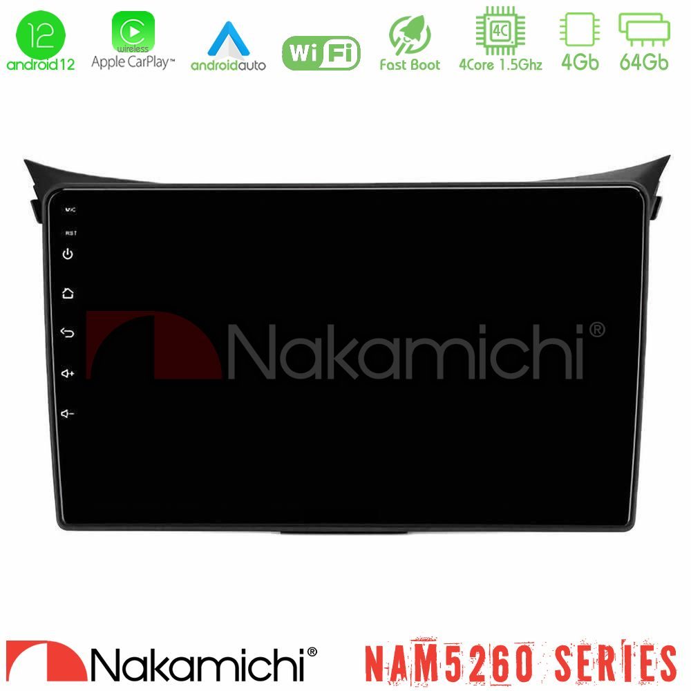 Nakamichi NAM5260 Series 4Core Android12 4+64GB Hyundai i30 2012-2017 Navigation Multimedia Tablet 9" Με Carplay & Android Auto