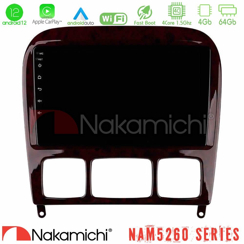 Nakamichi NAM5260 Series 4Core Android12 4+64GB Mercedes S Class 1999-2004 (W220) Navigation Multimedia Tablet 9" Με Carplay & Android Auto
