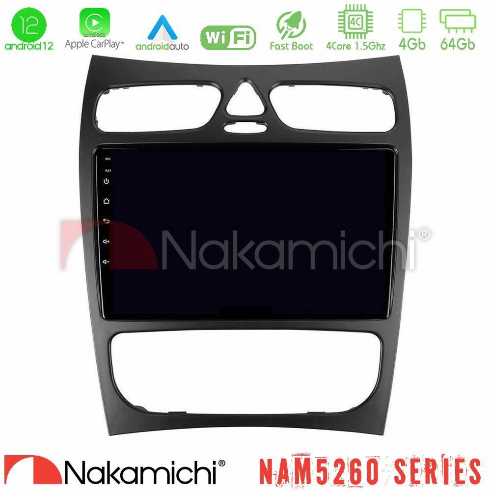 Nakamichi NAM5260 Series 4Core Android12 4+64GB Mercedes CLK Class W209 2000-2004 Navigation Multimedia Tablet 9" Με Carplay & Android Auto