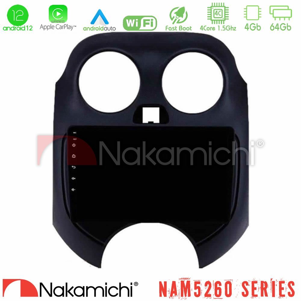 Nakamichi NAM5260 Series 4Core Android12 4+64GB Nissan Micra 2011-2014 Navigation Multimedia Tablet 9" Με Carplay & Android Auto