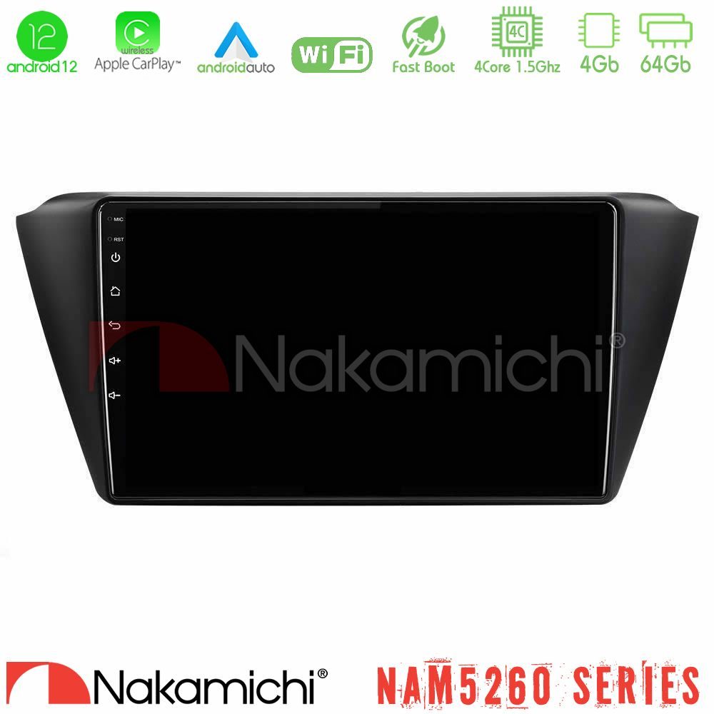 Nakamichi NAM5260 Series 4Core Android12 4+64GB Skoda Fabia 2015-2021 Navigation Multimedia Tablet 9" Με Carplay & Android Auto