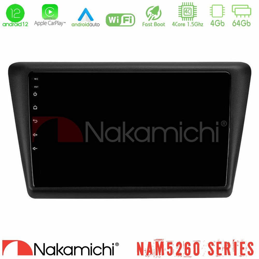 Nakamichi NAM5260 Series 4Core Android12 4+64GB Skoda Rapid 2013-2017 Navigation Multimedia Tablet 9" Με Carplay & Android Auto