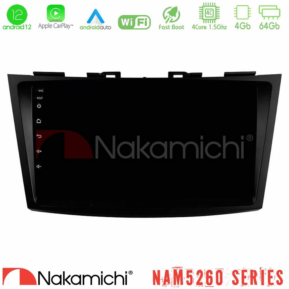 Nakamichi NAM5260 Series 4Core Android12 4+64GB Suzuki Swift 2011-2016 Navigation Multimedia Tablet 9" Με Carplay & Android Auto