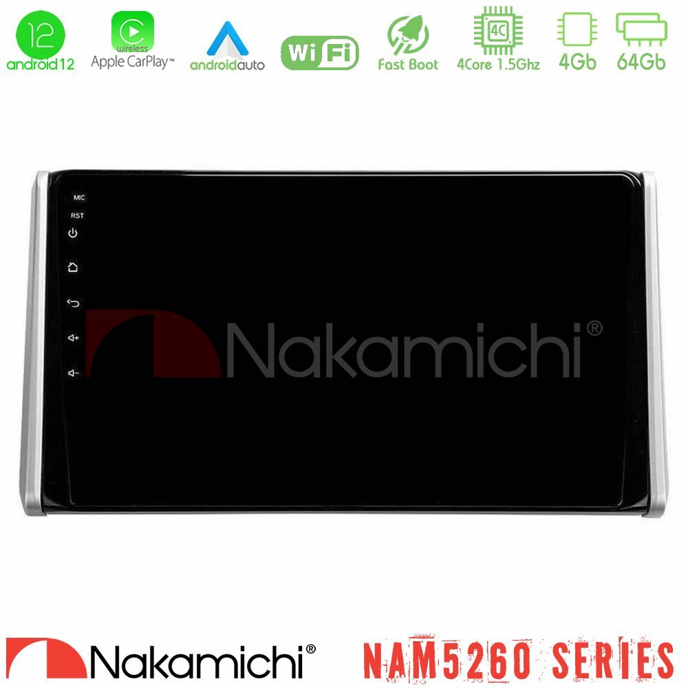 Nakamichi NAM5260 Series 4Core Android12 4+64GB Toyota RAV4 2019-2023 Navigation Multimedia Tablet 10" Με Carplay & Android Auto