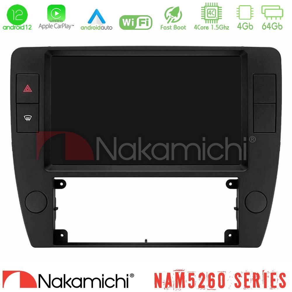 Nakamichi NAM5260 Series 4Core Android12 4+64GB VW Passat B5 2001-2005 Navigation Multimedia Tablet 9" Με Carplay & Android Auto