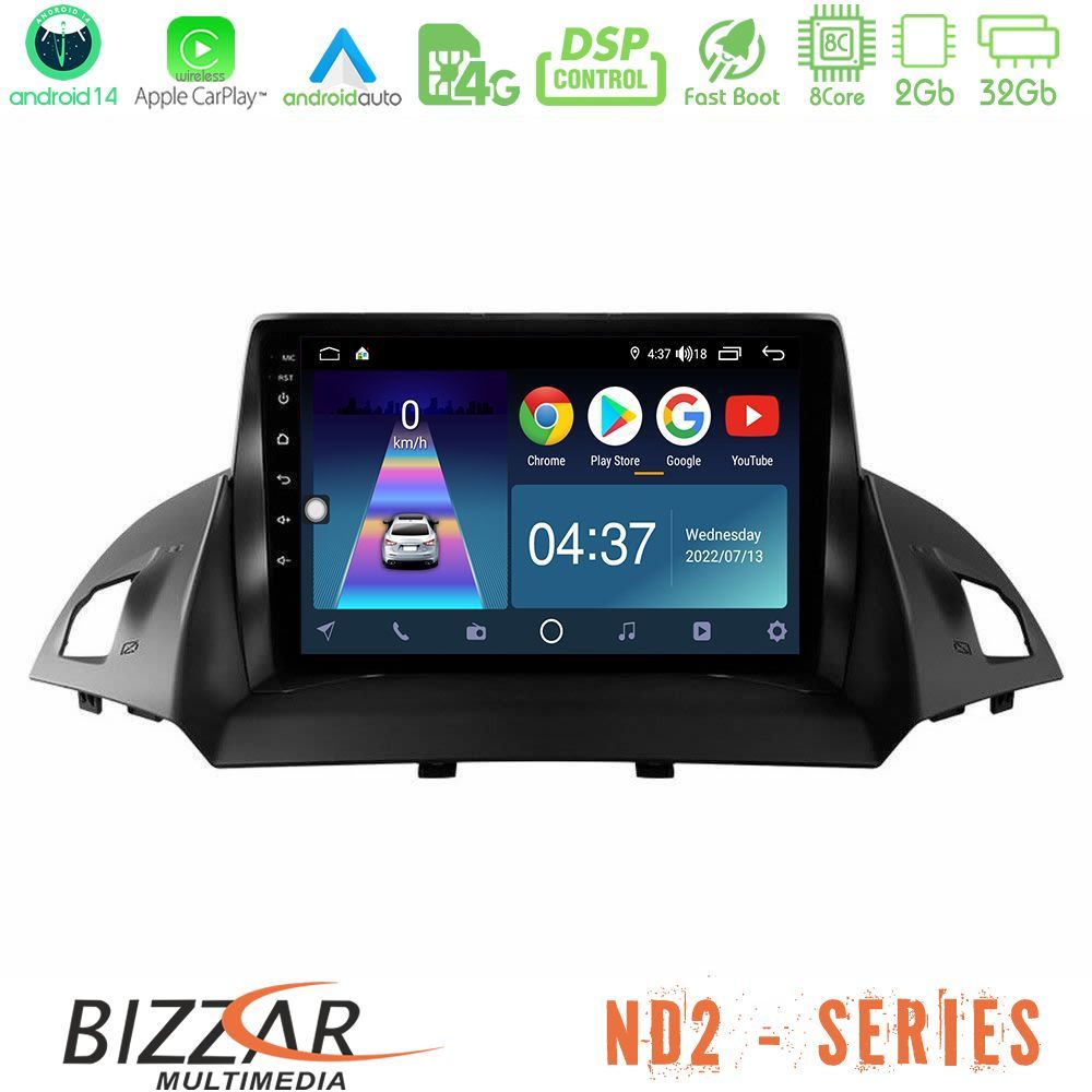 Bizzar ND2 Series 8Core Android14 2+32GB  Ford C-Max/Kuga Navigation Multimedia Tablet 9" Με Carplay & Android Auto