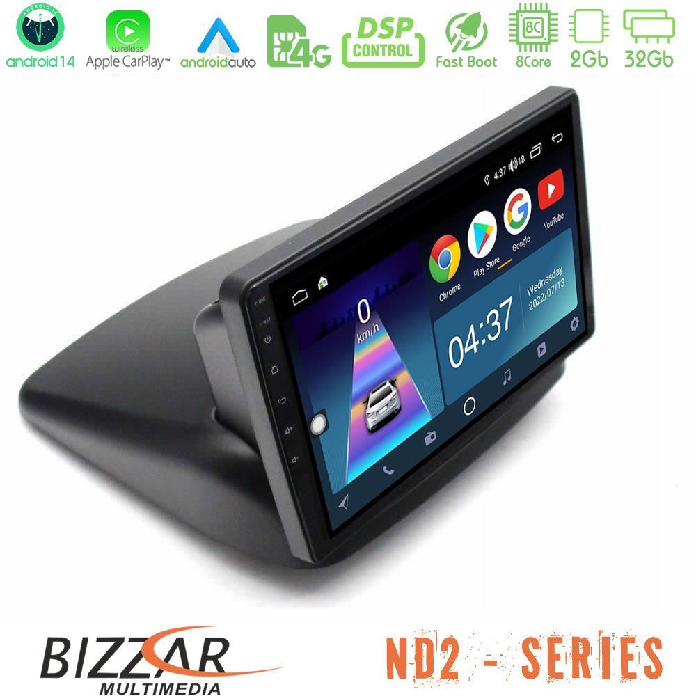 Bizzar ND2 Series 8Core Android14 2+32GB  Fiat Doblo 2002-2009 Navigation Multimedia Tablet 10" Με Carplay & Android Auto