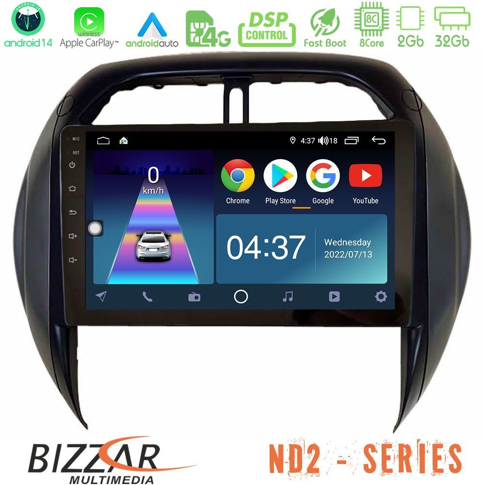Bizzar ND2 Series 8Core Android14 2+32GB  Toyota RAV4 2001-2005 (Auto A/C) Navigation Multimedia Tablet 9" Με Carplay & Android Auto