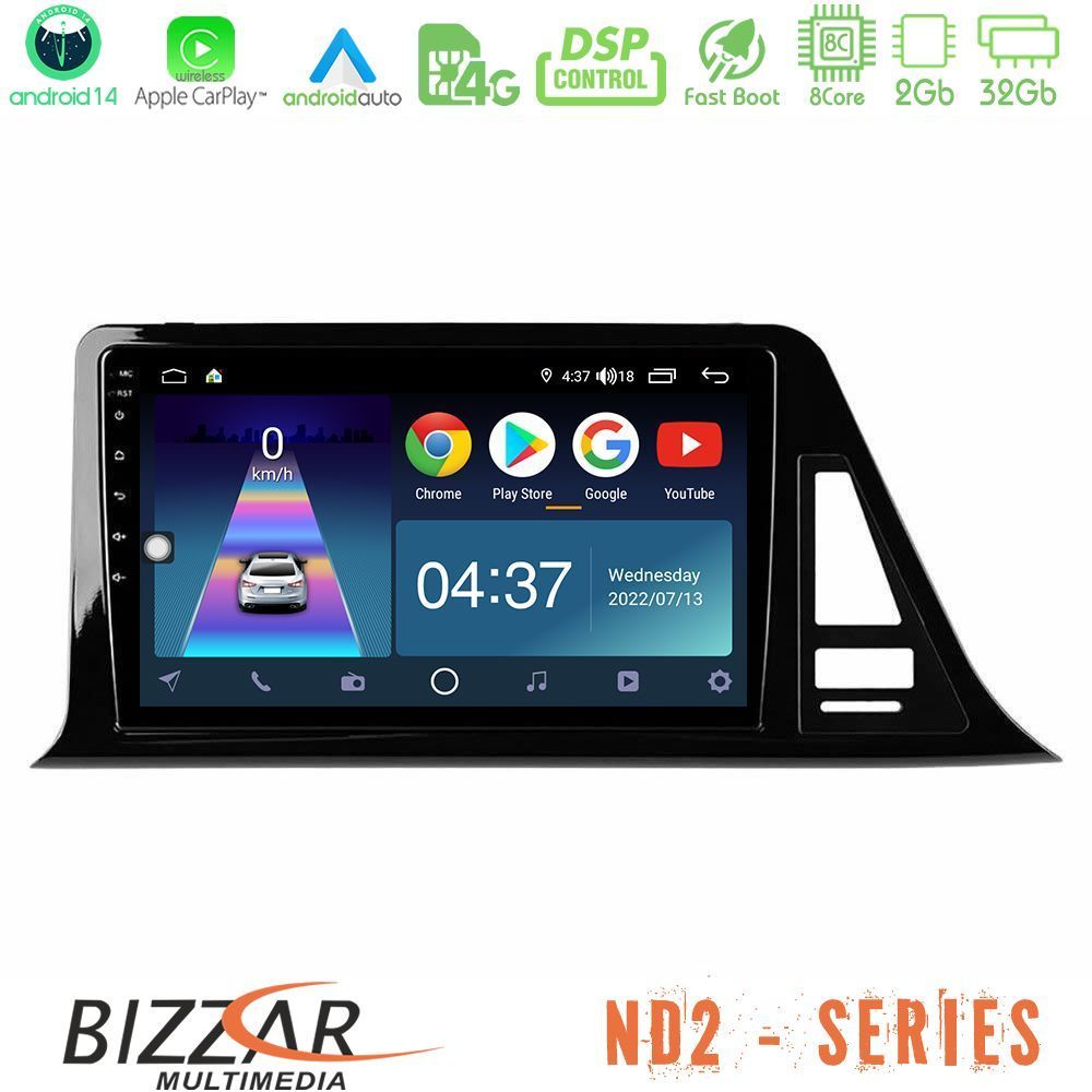 Bizzar ND2 Series 8Core Android14 2+32GB  Toyota CH-R Navigation Multimedia Tablet 9" Με Carplay & Android Auto