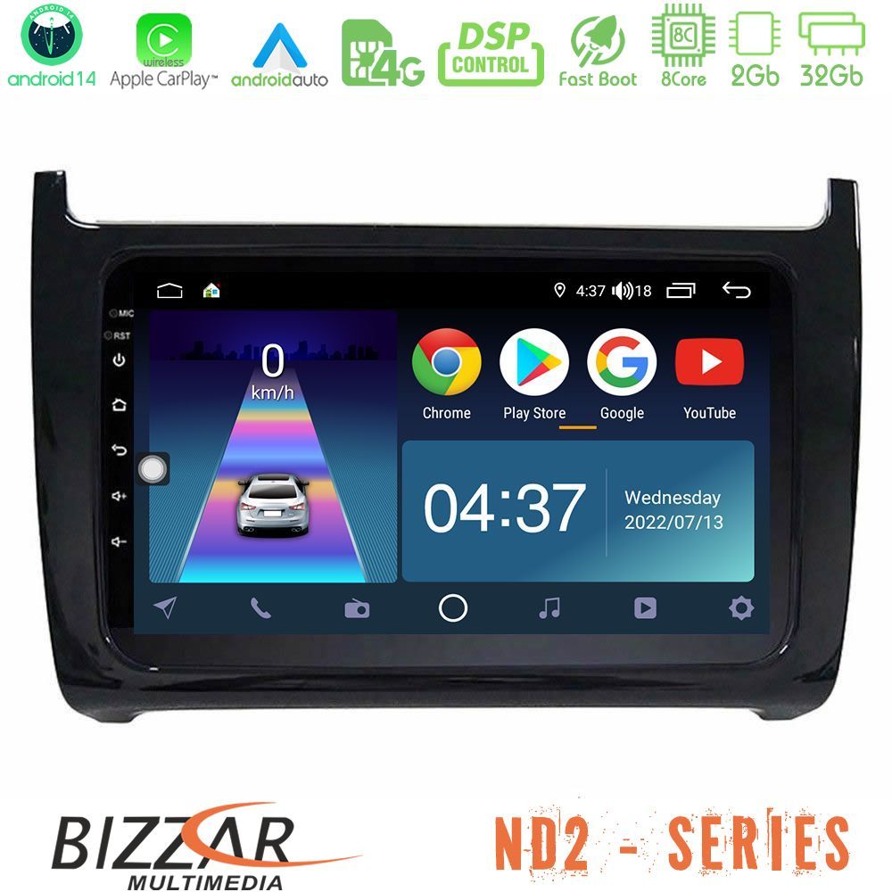 Bizzar ND2 Series 8Core Android14 2+32GB  Vw Polo Navigation Multimedia Tablet 9" Με Carplay & Android Auto