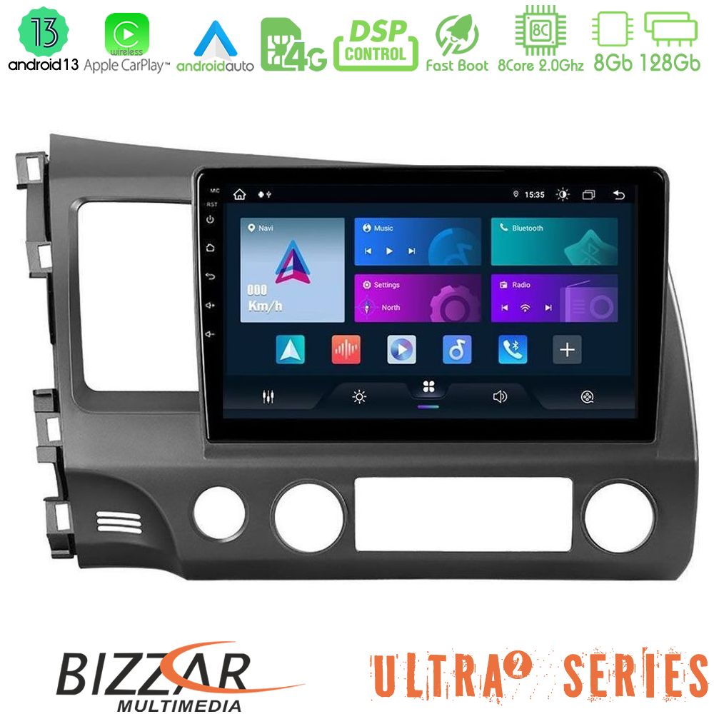 Bizzar Ultra Series Honda Civic 2006-2011 8core Android13 8+128GB Navigation Multimedia Tablet 10"