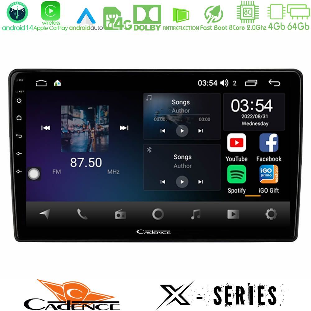 Cadence X Series Alfa Romeo Mito 2008-2014 8core Android 14 4+64GB Navigation Multimedia Tablet 9"