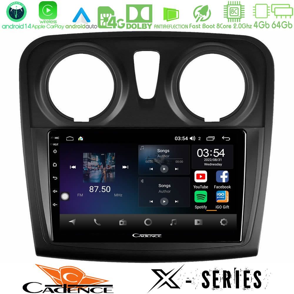 Cadence X Series Dacia Dokker 2014-2021 8core Android 14 4+64GB Navigation Multimedia Tablet 9"
