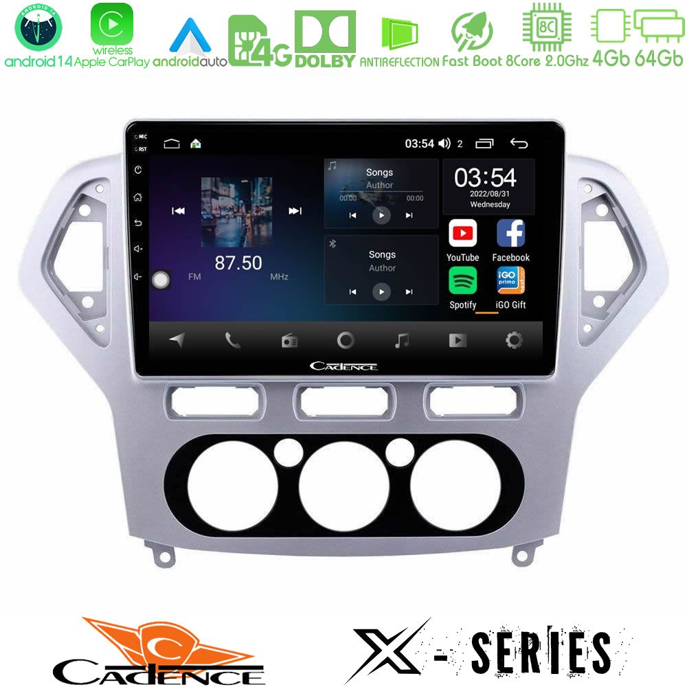 Cadence X Series Ford Mondeo 2007-2010 Manual A/C 8core Android 14 4+64GB Navigation Multimedia Tablet 10"