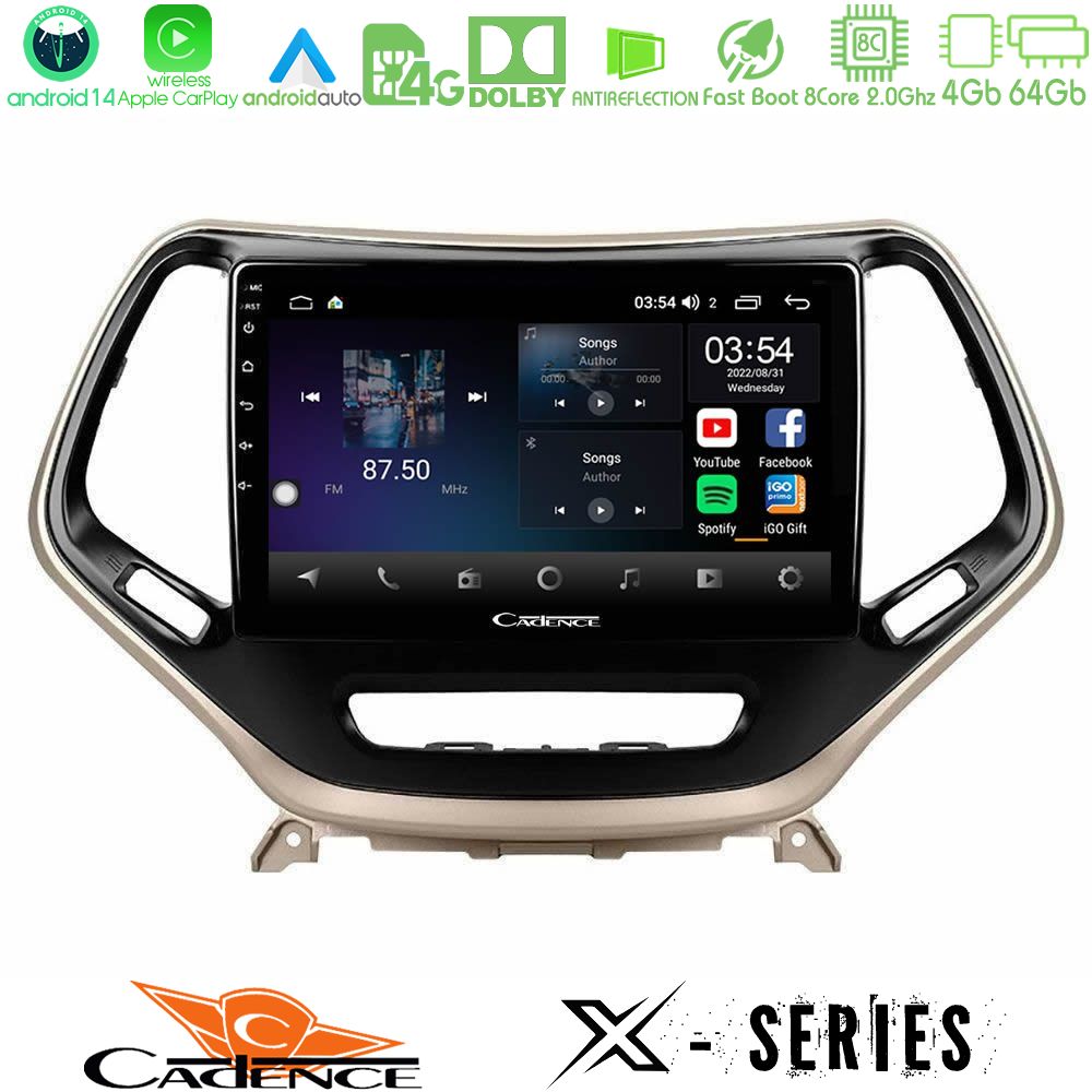 Cadence X Series Jeep Cherokee 2014-2019 8core Android 14 4+64GB Navigation Multimedia Tablet 9"