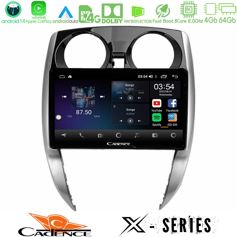Cadence X Series Nissan Note 2013-2018 8core Android 14 4+64GB Navigation Multimedia Tablet 10"
