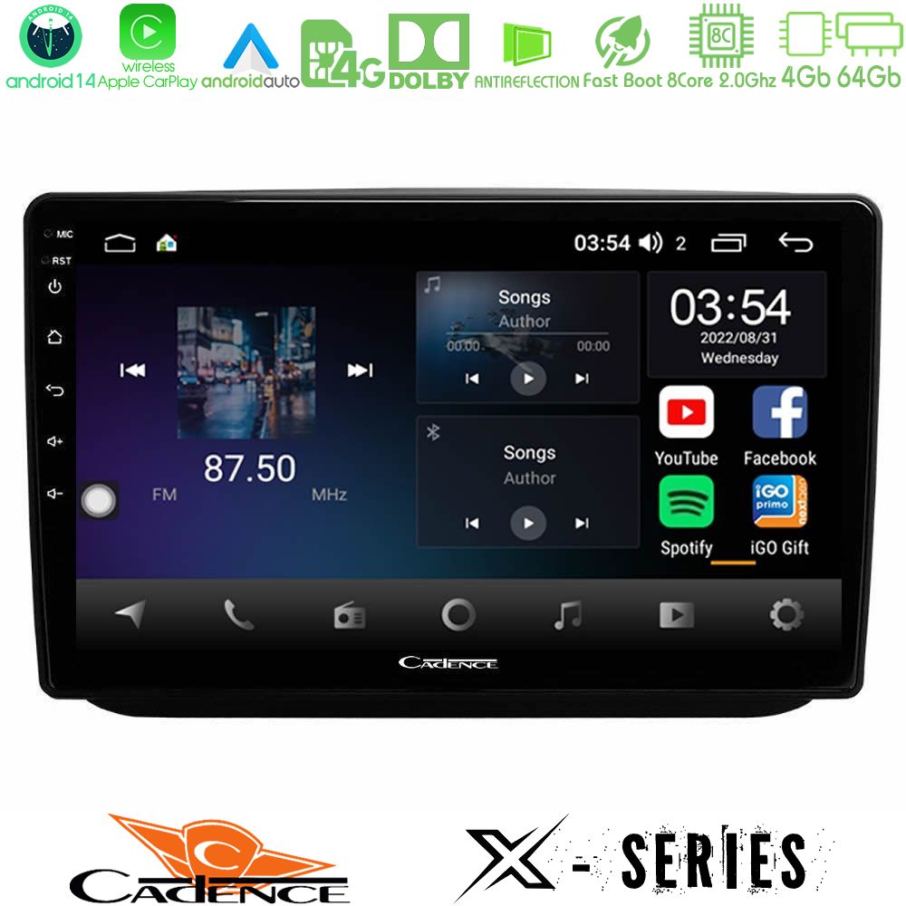 Cadence X Series Skoda Fabia 2007-2014 8core Android 14 4+64GB Navigation Multimedia Tablet 10"