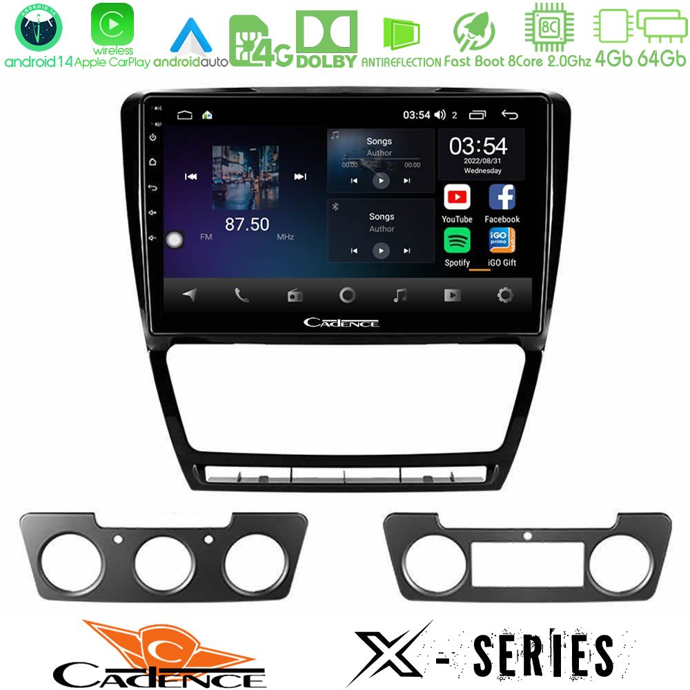 Cadence X Series Skoda Octavia 5 8core Android 14 4+64GB Navigation Multimedia Tablet 10"