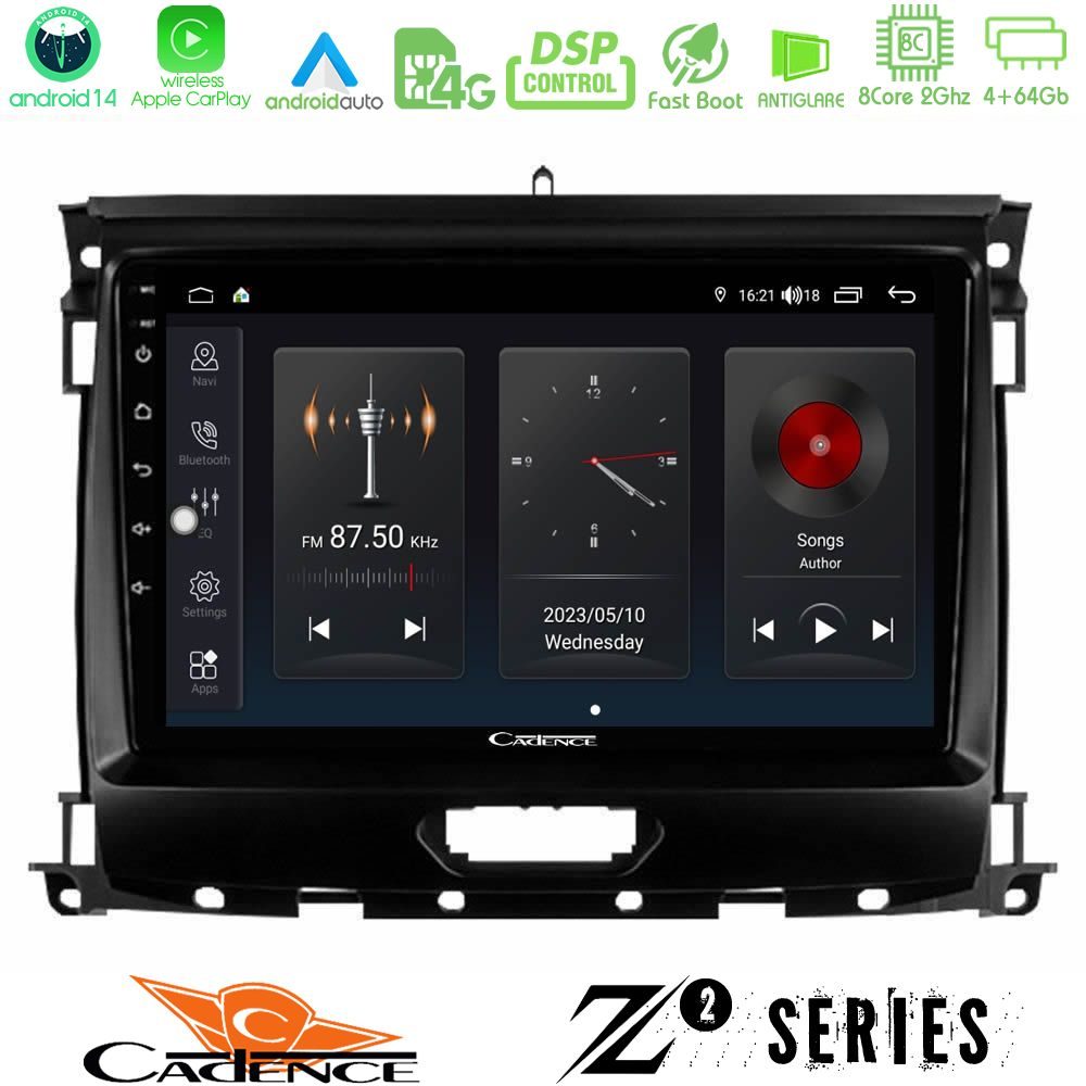 Cadence Z2 Series 8Core Android14 4+64GB  Ford Ranger 2017-2022 Navigation Multimedia Tablet 9" Με Carplay & Android Auto