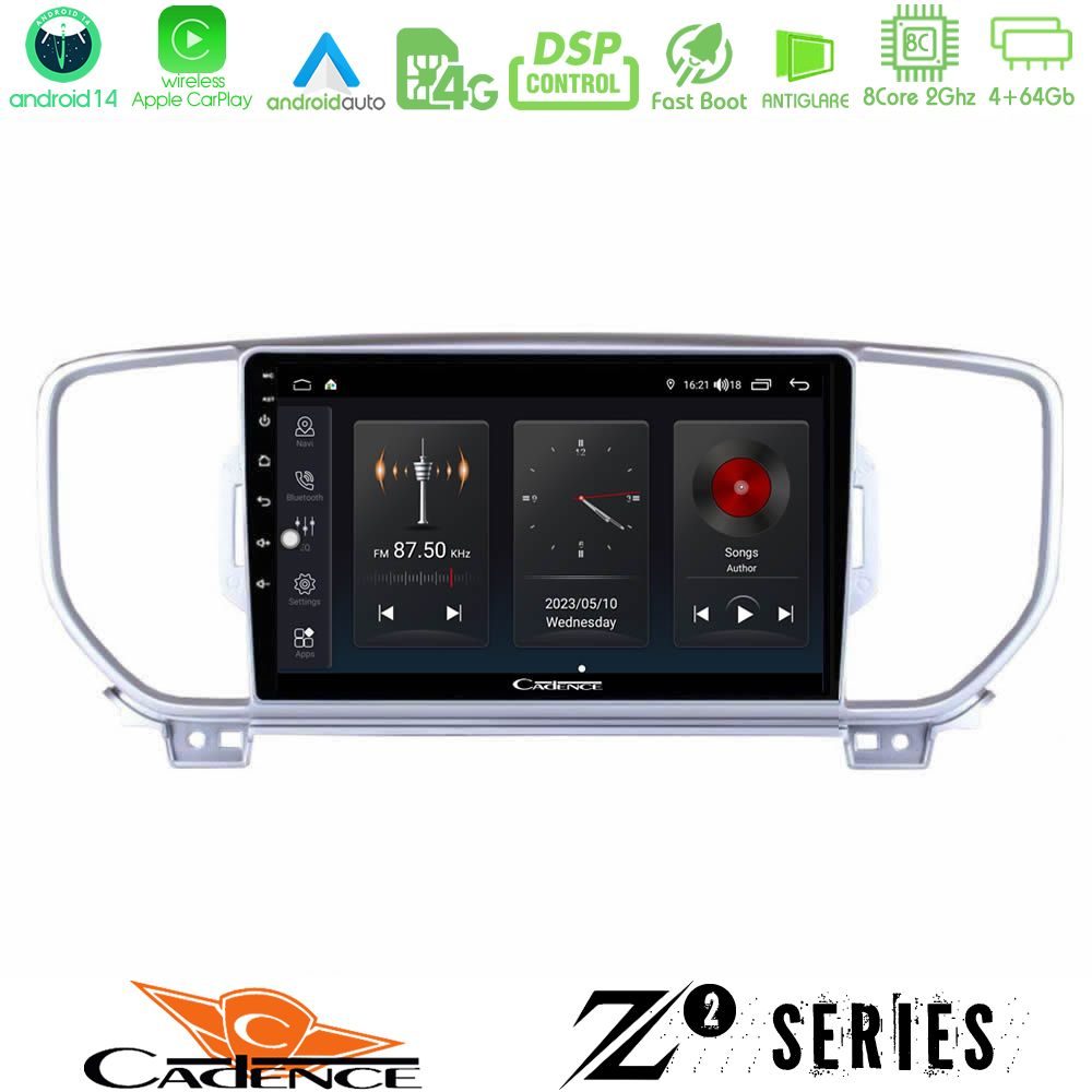 Cadence Z2 Series 8Core Android14 4+64GB  Kia Sportage 2016-2018 Navigation Multimedia Tablet 9" Με Carplay & Android Auto