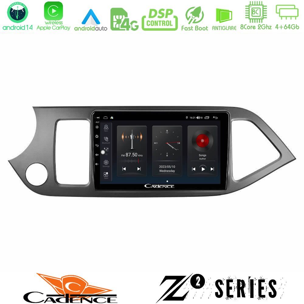 Cadence Z2 Series 8Core Android14 4+64GB  Kia Picanto Navigation Multimedia Tablet 9" Με Carplay & Android Auto
