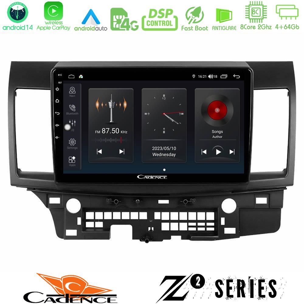 Cadence Z2 Series 8Core Android14 4+64GB  Mitsubishi Lancer 2008 – 2015 Navigation Multimedia Tablet 10" Με Carplay & Android Auto