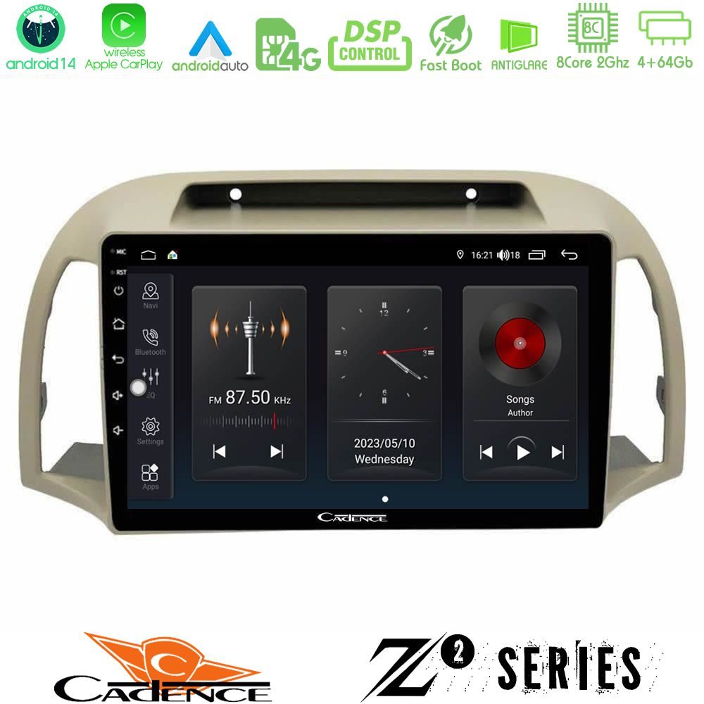 Cadence Z2 Series 8Core Android14 4+64GB  Nissan Micra K12 2002-2010 Navigation Multimedia Tablet 9" Με Carplay & Android Auto