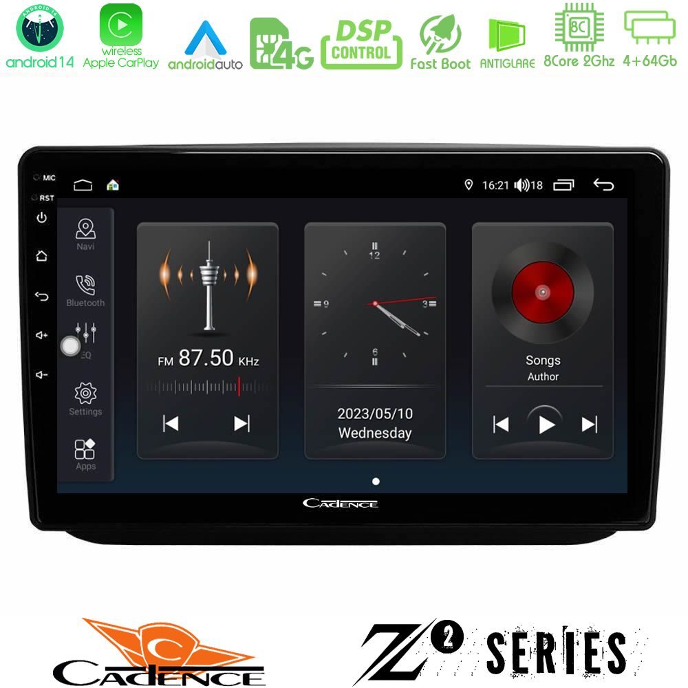 Cadence Z2 Series 8Core Android14 4+64GB  Skoda Fabia 2007-2014 Navigation Multimedia Tablet 10" Με Carplay & Android Auto